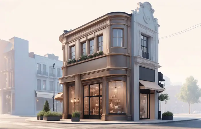 Arated Building with a Store 3D Design Art Illustration